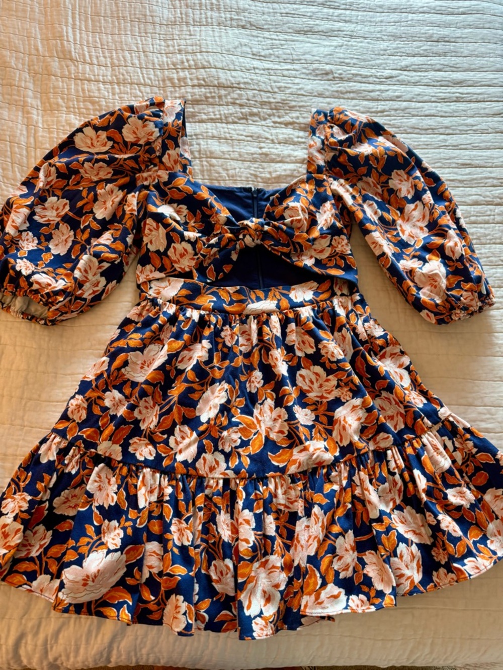 AMUR Navy Floral Puff Sleeve Set with Orange Accents Size 4